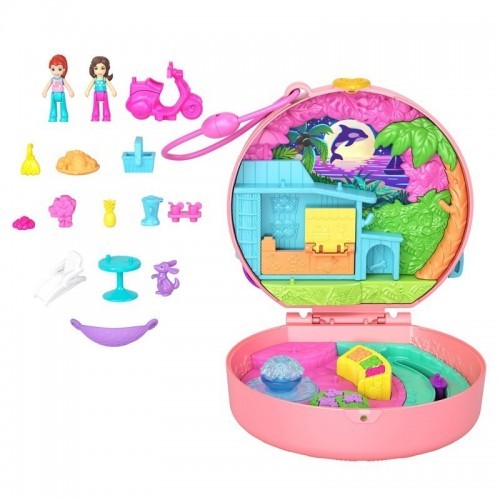 MUÑECA POLLY POCKET  COMPACTO MUNDO SORPRESA PERRITO EN MOTO