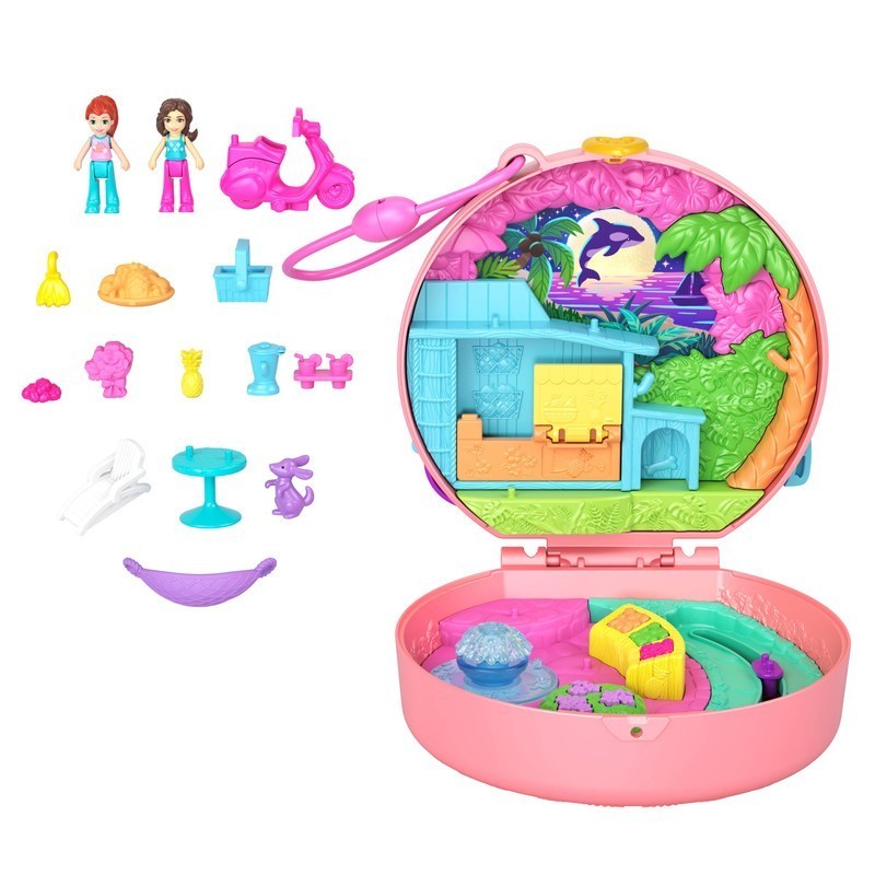 MUÑECA POLLY POCKET  COMPACTO MUNDO SORPRESA PERRITO EN MOTO