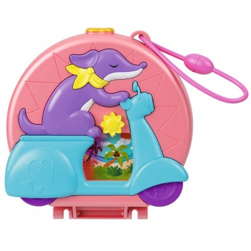 MUÑECA POLLY POCKET  COMPACTO MUNDO SORPRESA PERRITO EN MOTO