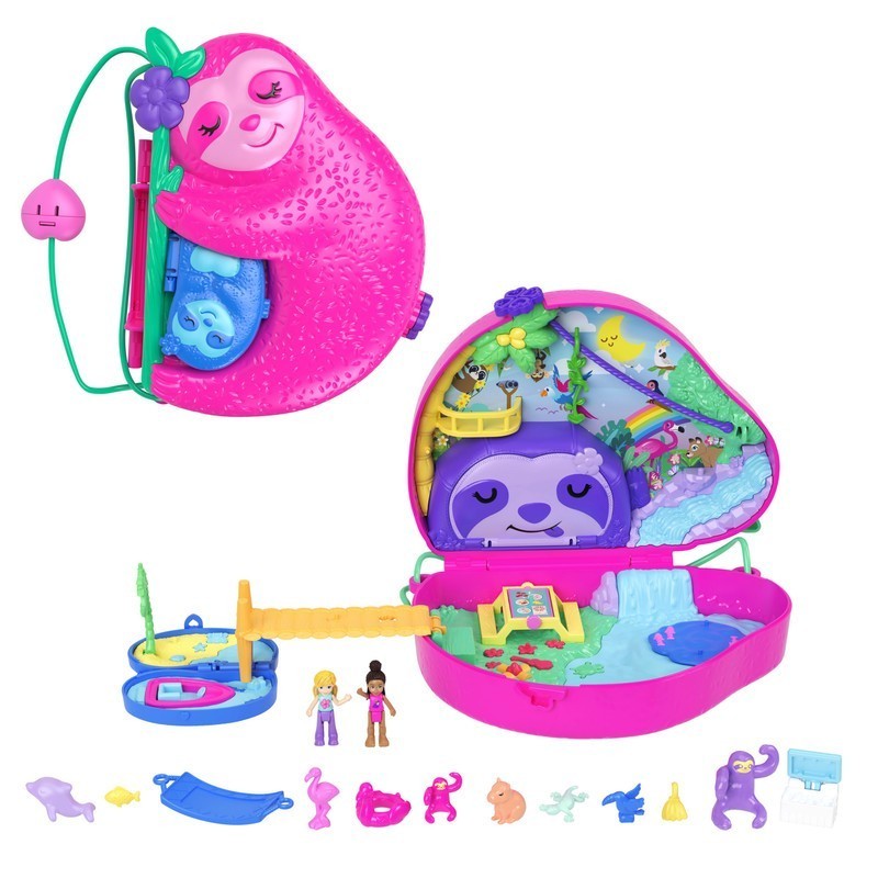 MUÑECA POLLY POCKET ESTUCHE DE BOLSO 2 EN 1 FAMILIA DE PEREZOSOS
