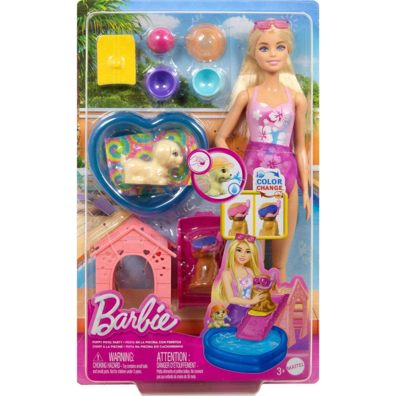 BARBIE FIESTA EN LA PISCINA CON PERRITOS