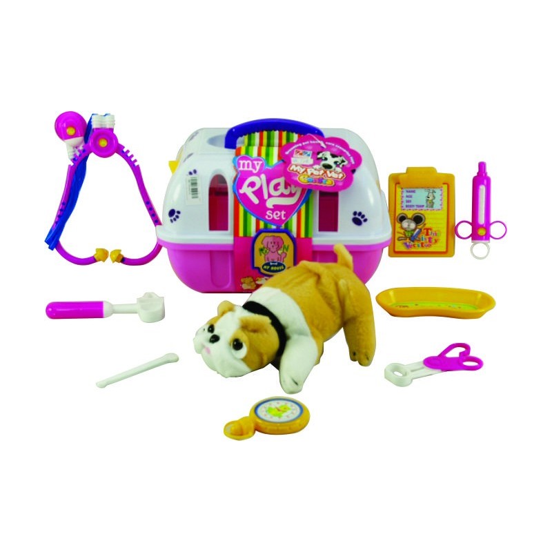 MASCOTA EN CASITA Y SET VETERINARIO