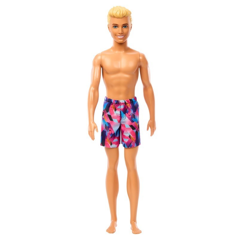 BARBIE KEN MUÑECO DE PLAYA CON TRAJE DE BAÑO ROSA Y AZUL
