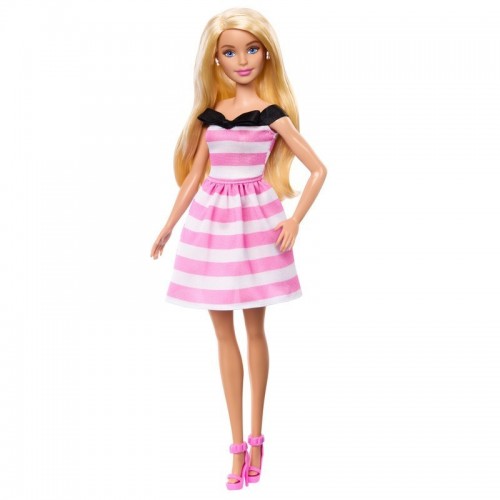MUÑECA BARBIE DE ANIVERSARIO CON VESTIDO BLANCO Y ROSA