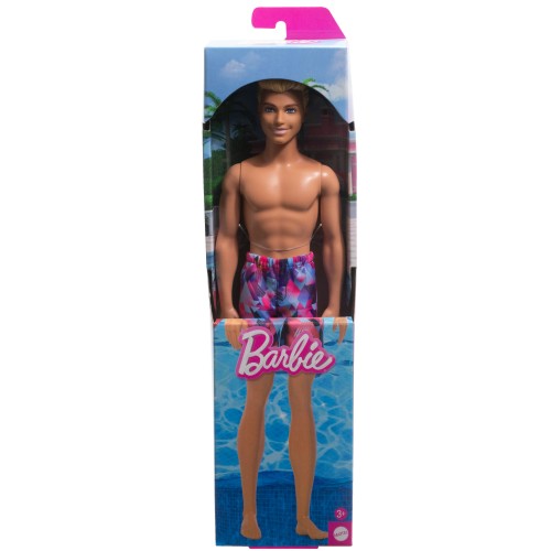 BARBIE KEN MUÑECO DE PLAYA CON TRAJE DE BAÑO ROSA Y AZUL