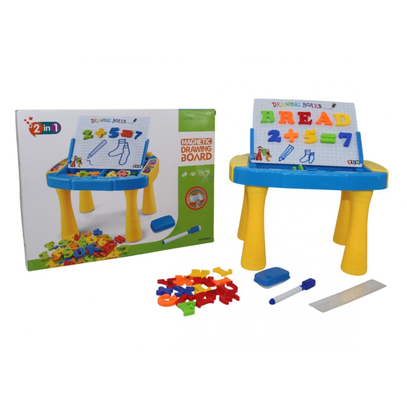 TABLERO CON MESA Y LETRAS MAGNETICAS CAJA